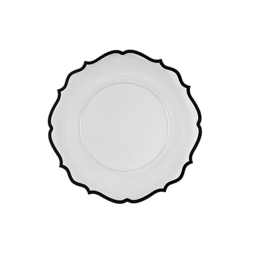 PLASTICPRO PLASTICPRO 32 Pack Elegant Disposable Plastic Plates Combo Set Includes 16 Dinner Plates and 16 Salad Plates Heavy Duty Fancy Party Plates Clear & Black Contemporary Design