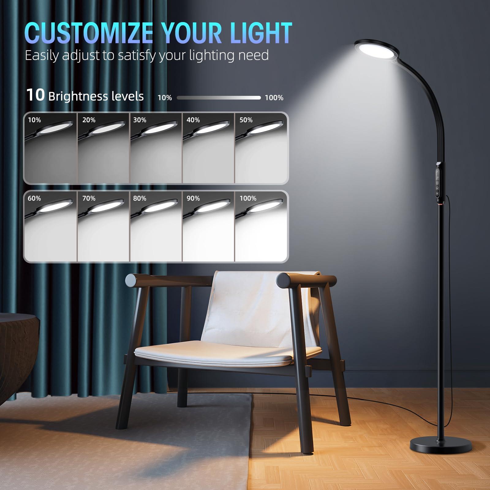 FBBJFF Happy Light Therapy lamp 11000 Lux,LED UV-Free Sunlight lamp,Full Spectrum Happy Therapy lamp with 10 Adjustable Brightness Levels,2 in 1 Retractable Floor Sad Lamp (Black)