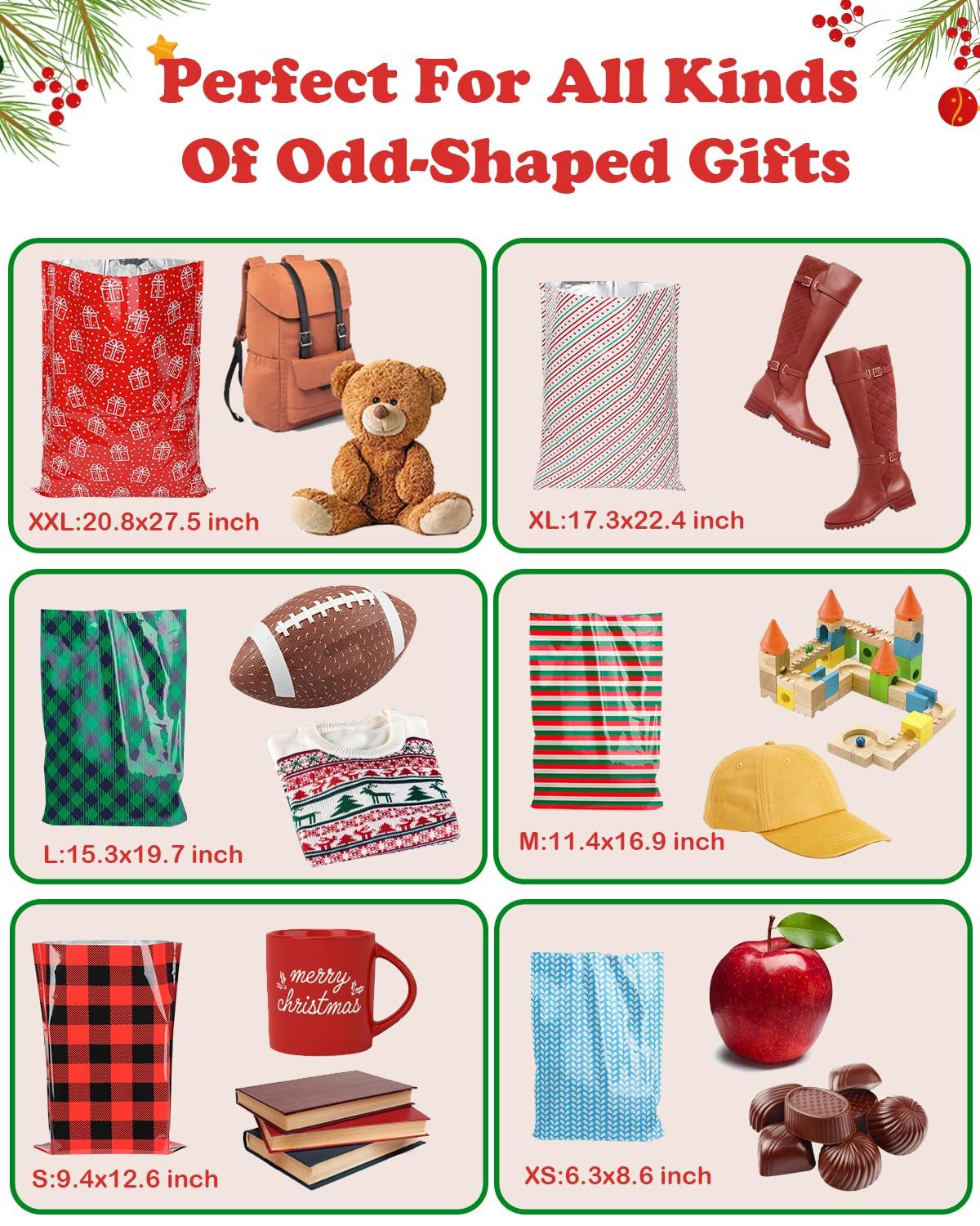 YALTOON Christmas Gift Bags Assorted Sizes, 34PCS Christmas Bags For Gifts, Small/Medium/Large/Extra Large Christmas Gift Bags with Ribbon Ties, Holiday Xmas Santa Plastic Reusable Wrapping Gift Bag Bulk