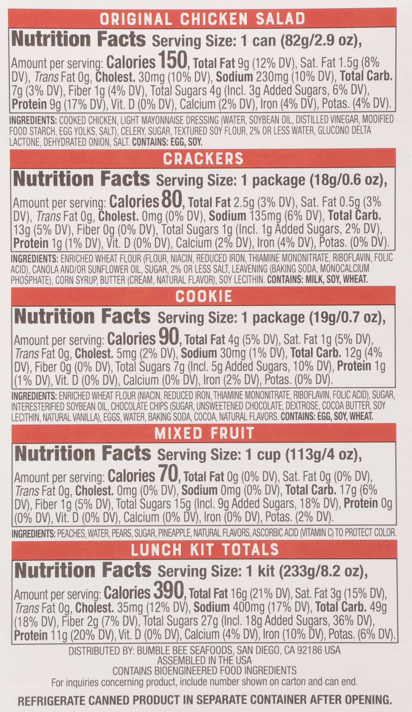 Bumble Bee Bumble Bee Lunch On The Run Chicken Salad with Crackers Kit, 8.2 oz - Ready to Eat, Includes Crackers, Cookie & Mixed Fruit - Shelf Stable & Convenient Source of Protein