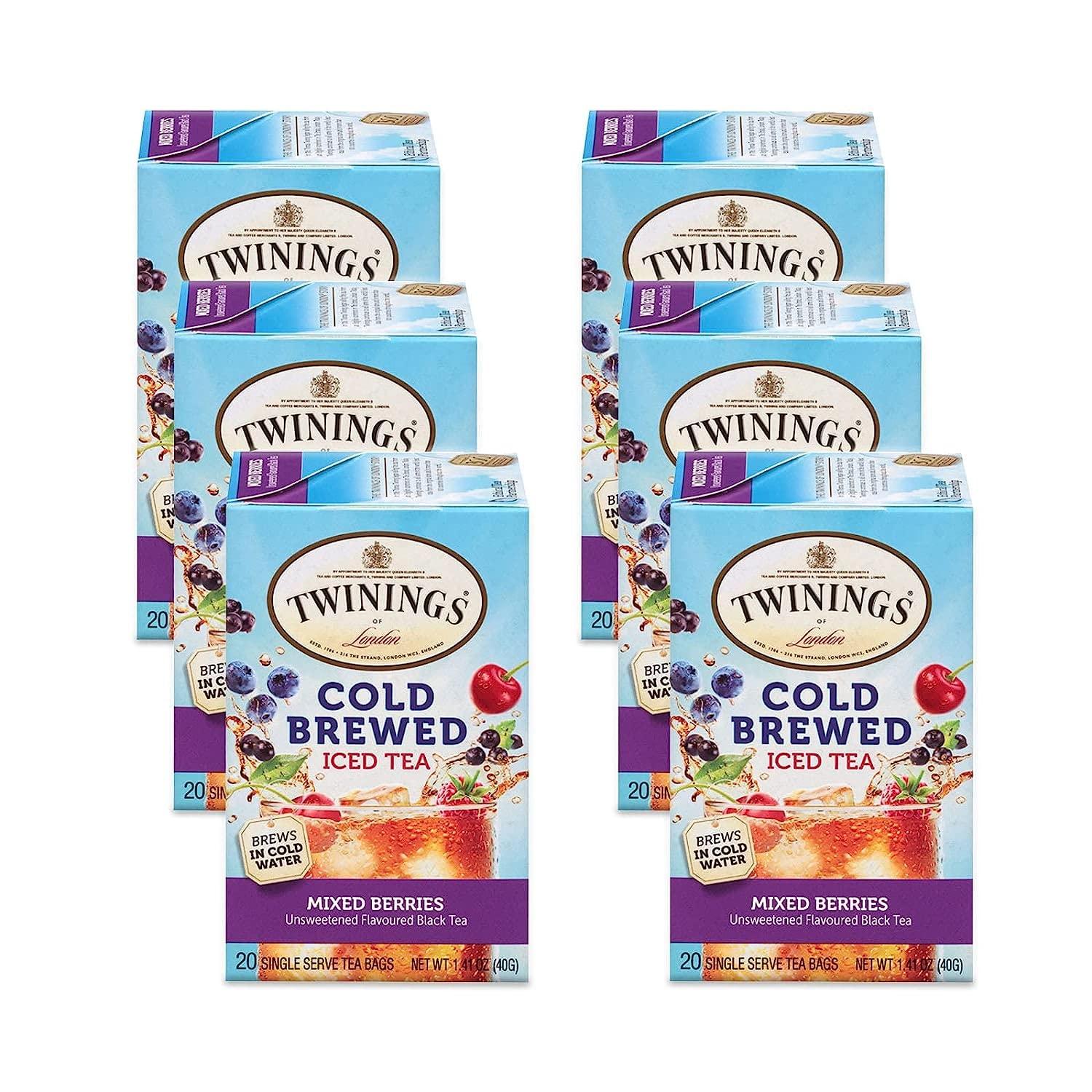 Twinings Twinings Mixed Berries Cold Brewed Iced Tea Bags, 20 Count (Pack of 6), Unsweetened Flavoured Black Tea, Caffeinated
