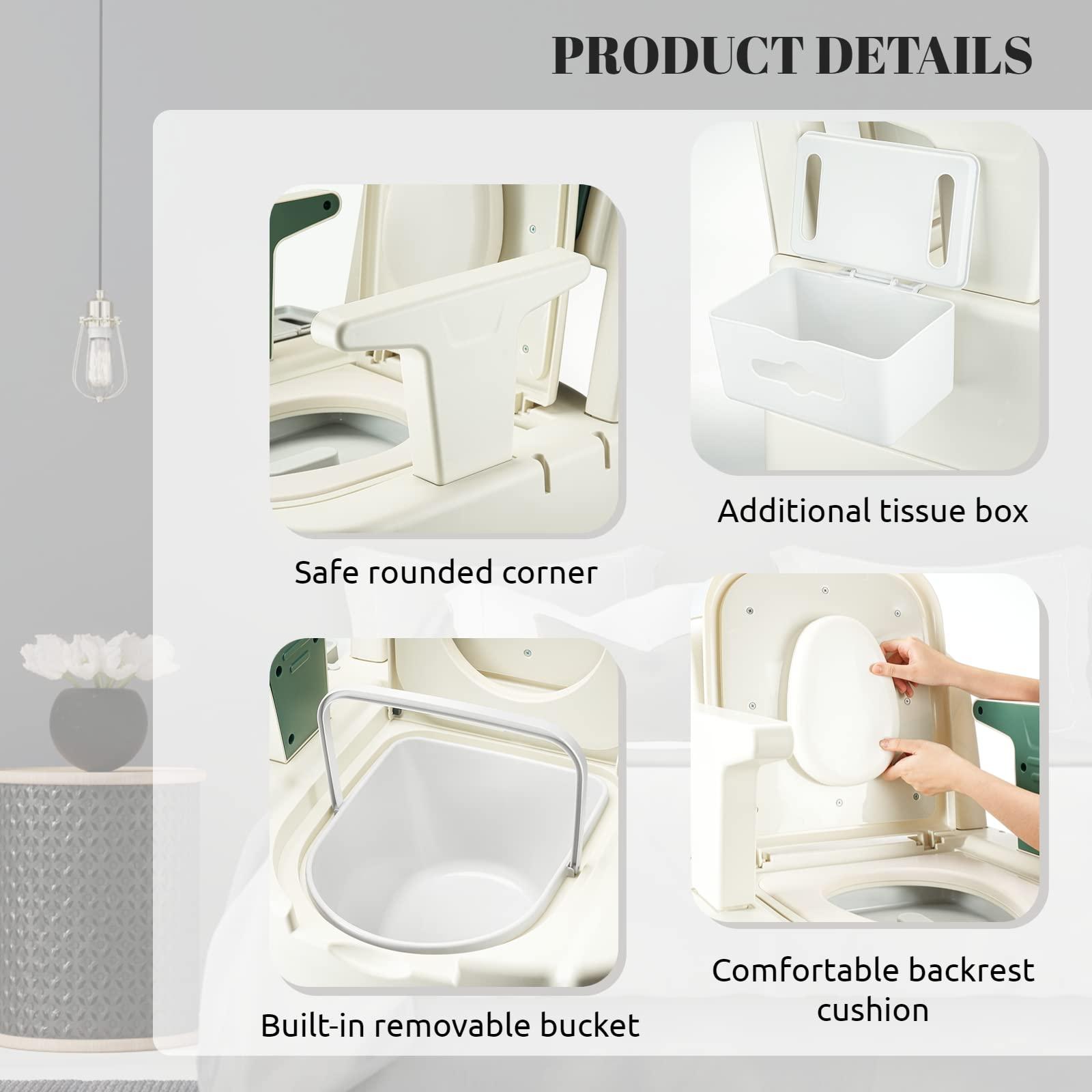 Hybodies Hybodies Bedside Commode, Portable Toilet for Adults, Commode Chair for Toilet with Arms, Height Adjustable, 2 Toilets and Induction Night Light, Potty Chair for Elderly and Disabled