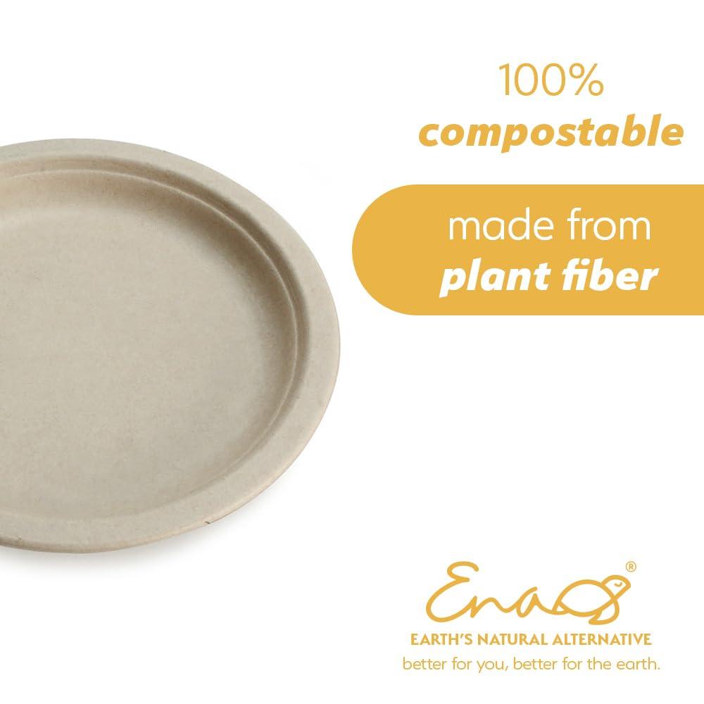 Earth's Natural Alternative 100% Compostable Disposable Paper Plates Bulk [10" 50 Pack], Bamboo Plates, Eco Friendly, Biodegradable, Sturdy Large Dinner Party Plates, Heavy-Duty, Unbleached by Earth's Natural Alternative