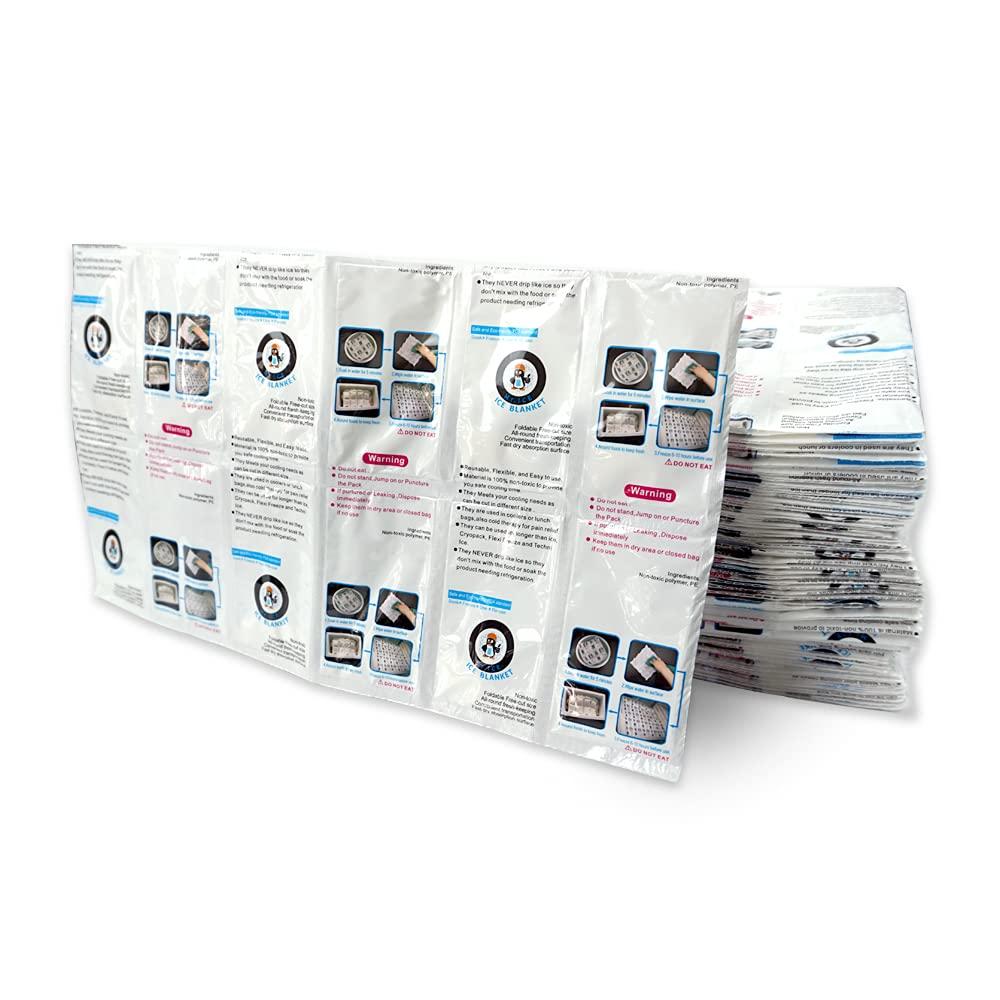 WORLD-BIO Shipping Cold Pack Ice Pack Sheets for Coolers Reusable, Dry Ice Packs Freezer Packs for Shipping Food, Flexible Ice Blankets Frozen Gel Packs Keep Food Fresh Beverage Cold, 13.3"x6.5"/Sheet 50 Sheets