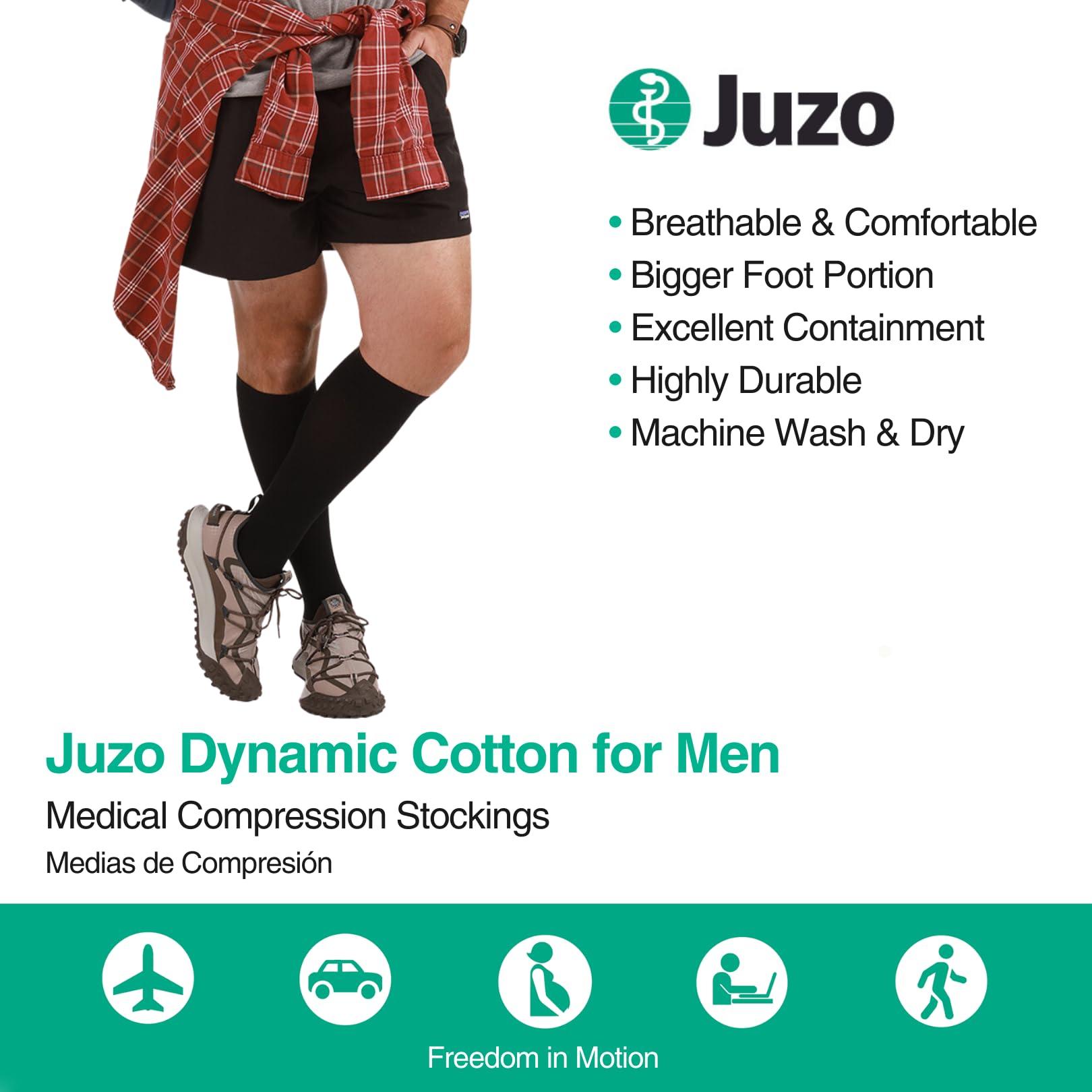 Juzo Juzo Dynamic Cotton 20-30 mmHg Compression Stockings, Ribbed Texture, Knee High, Closed Toe | Compression Socks for Men for Aching or Swollen Legs, Moderate Varicosities | Black, X-Large (V)
