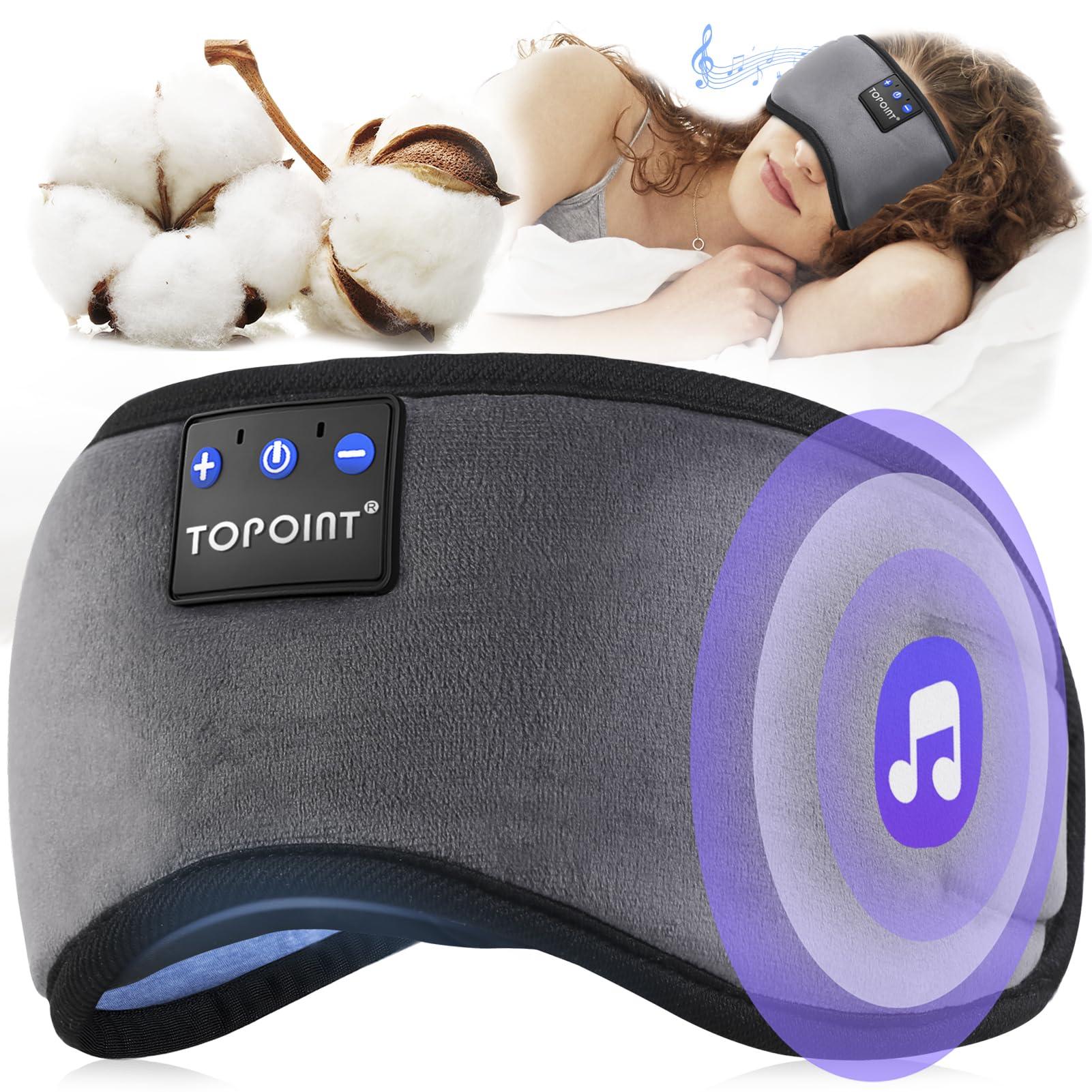 TOPOINT TOPOINT Sleep Mask Headphones with Wireless Bluetooth 5.3, Eye Mask White Noise Headphones for Sleeping Mask Light Blocking, Timer, 14 Hours for Women Men, Travel, Meditation, Nap