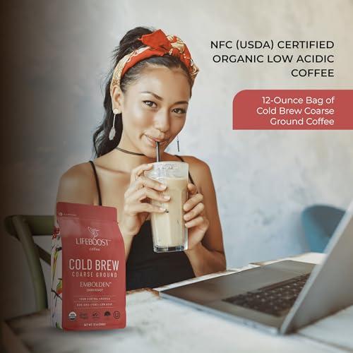 LIFEBOOST Lifeboost Dark Cold Brew Coffee - Low Acid Coarse Ground Coffee for Cold Brew - Single Origin Non-GMO USDA Organic Cold Brew Coffee Grounds - 3rd Party Tested For Mycotoxins & Pesticides - 12 Ounces