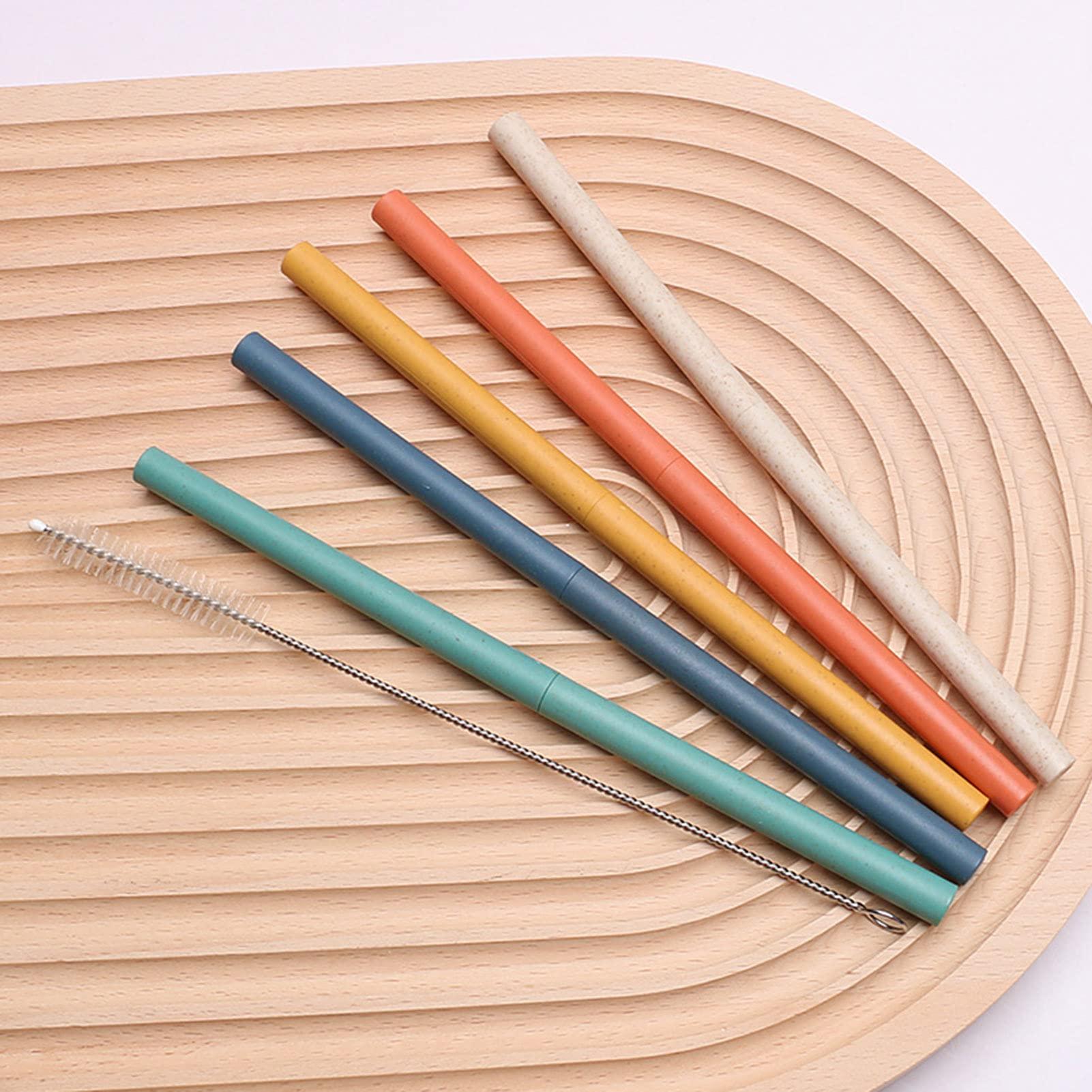 Meboltpan Reusable Straws, 6PCS Plastic Straws Bulk Detachable Plastic Drinking Straw Multicolor Thick Plastic Straws with Straw Brush