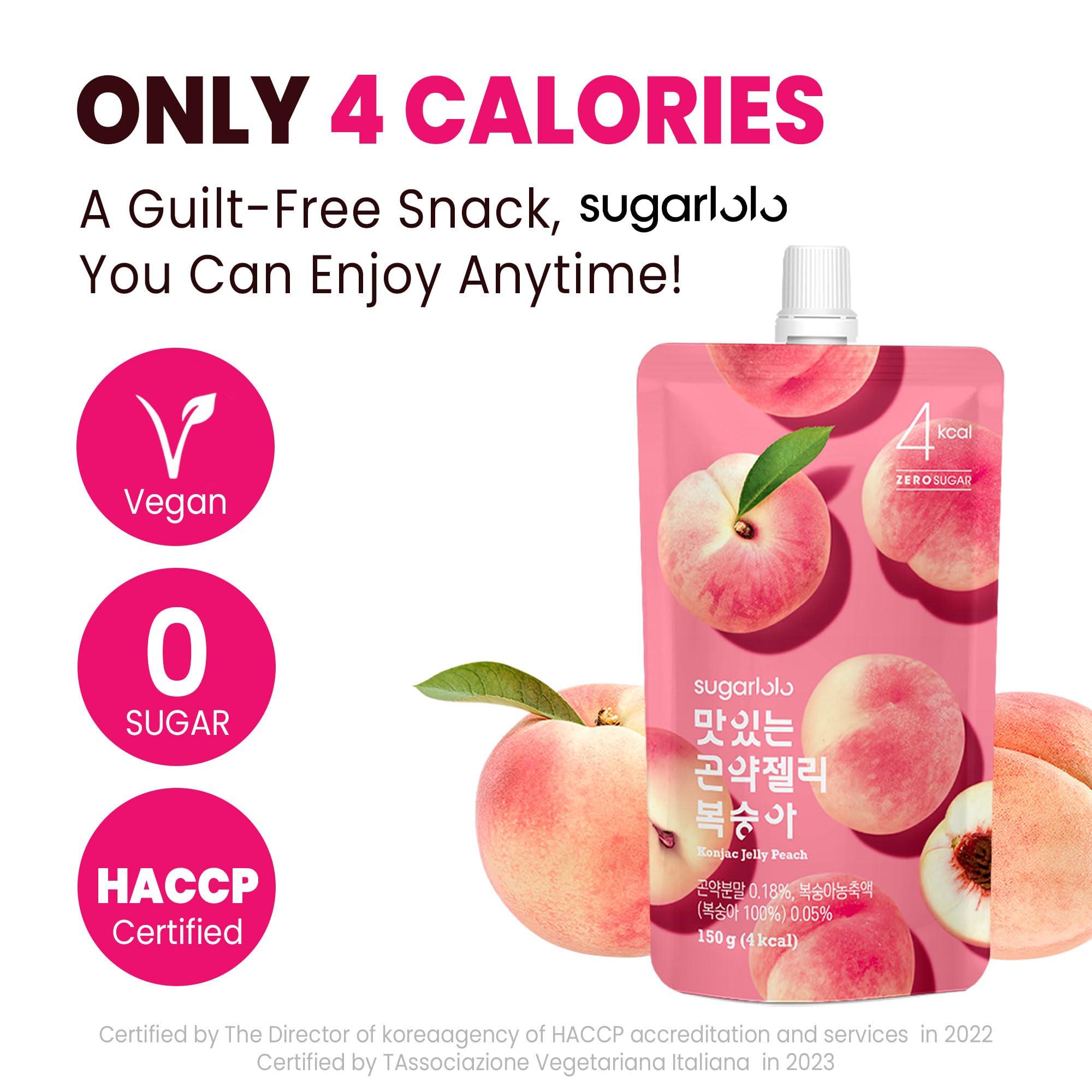 Sugarlolo Sugarlolo Konjac Sweet Peach Jelly Snack - 5.29 Oz (150g) | 10 Pack | Only 4 Calories per Pouch | Vegan Jello with Zero Sugar | Low Calorie Korean Snacks