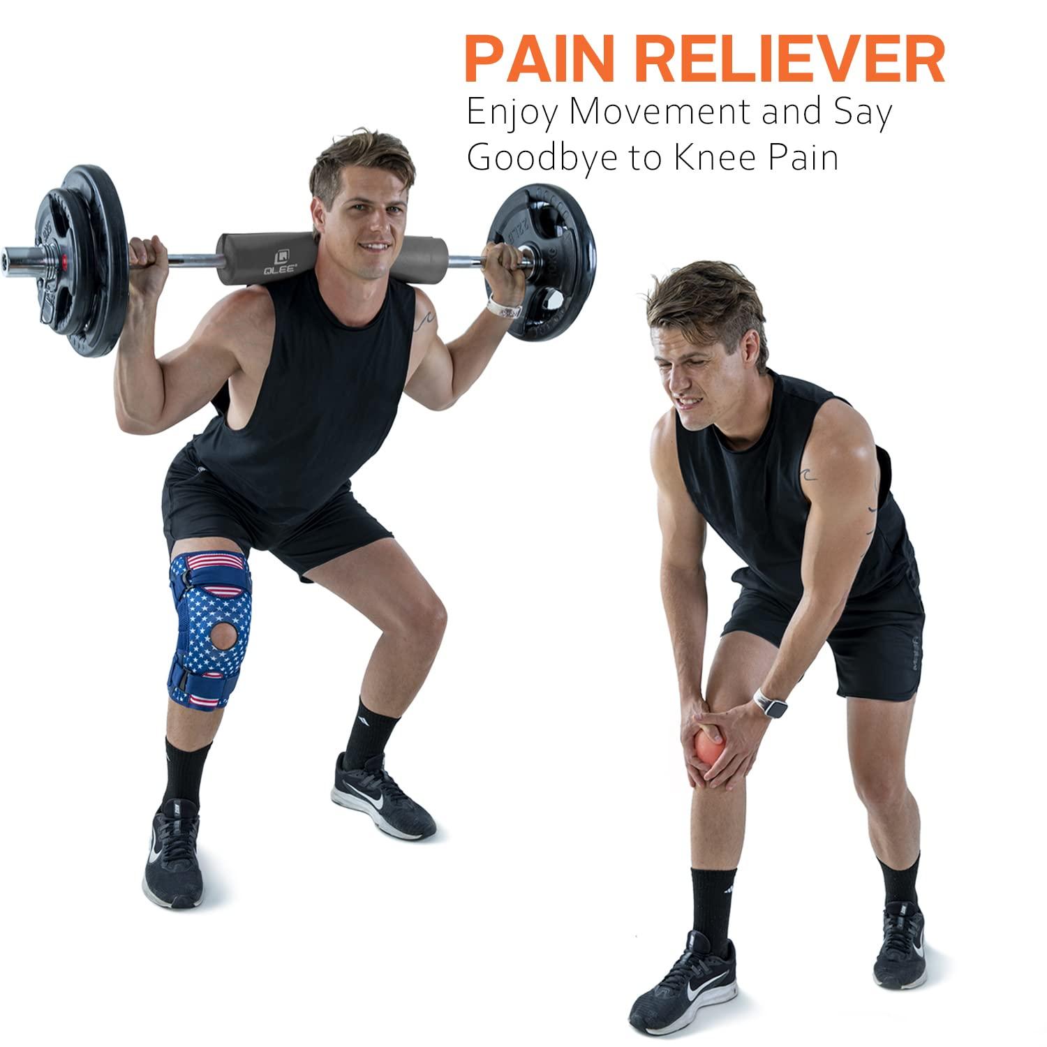 Omples Omples Hinged Knee Brace for Knee Pain Knee Braces for Meniscus Tear Knee Support with Side Stabilizers for Women and Men Patella Knee Brace for Arthritis Pain Working Out Running American Flag (X-Large)