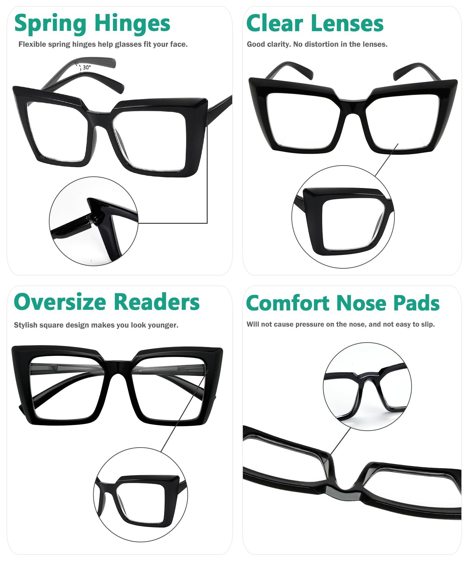 Eyekepper Eyekepper Oversized Reading Glasses for Women Fashionable Readers - Black +1.50