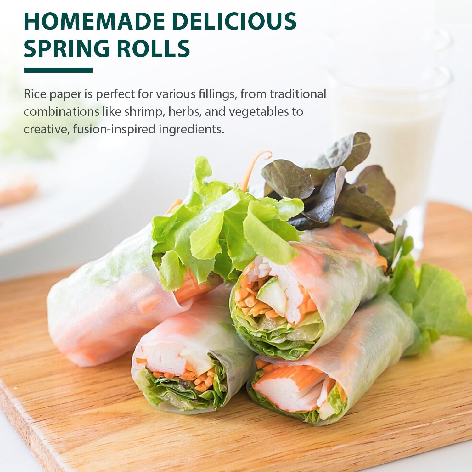 Soeos Soeos Rice Paper, White Rice Paper Wrappers, 1 Pack, 34 Sheets-Fresh Spring Roll Wrappers & Dumplings, Non-GMO, Gluten-Free, Low Carb, Vietnamese Rice Wraps (Round, 22cm)