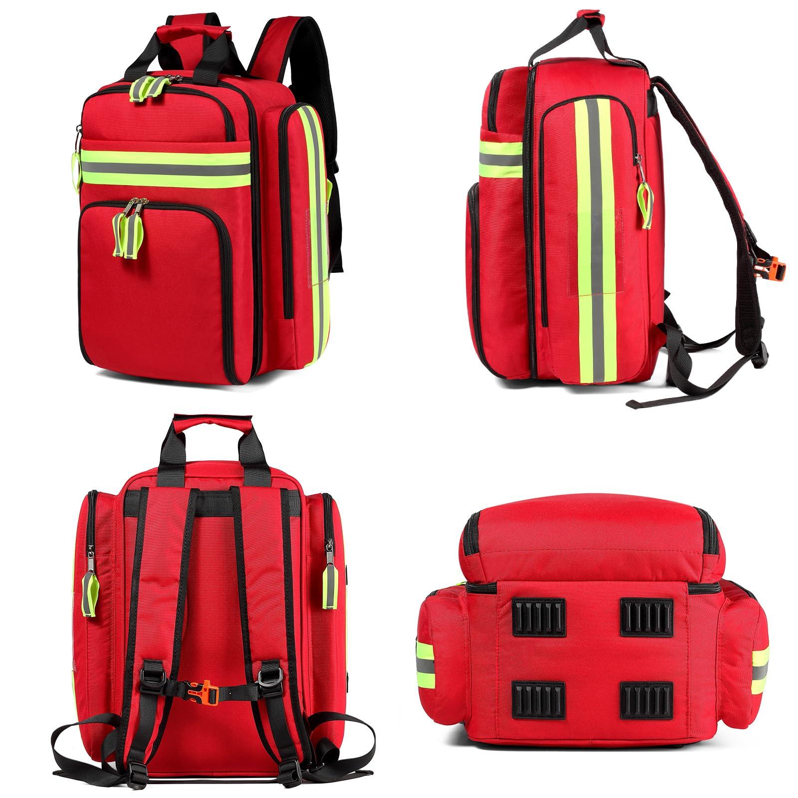Gatycallaty Gatycallaty First Aid Backpack - Medical Evacuation Bag - Red Emergency Lifeguard Bag for Ems Emt First Responder Trauma (Red)
