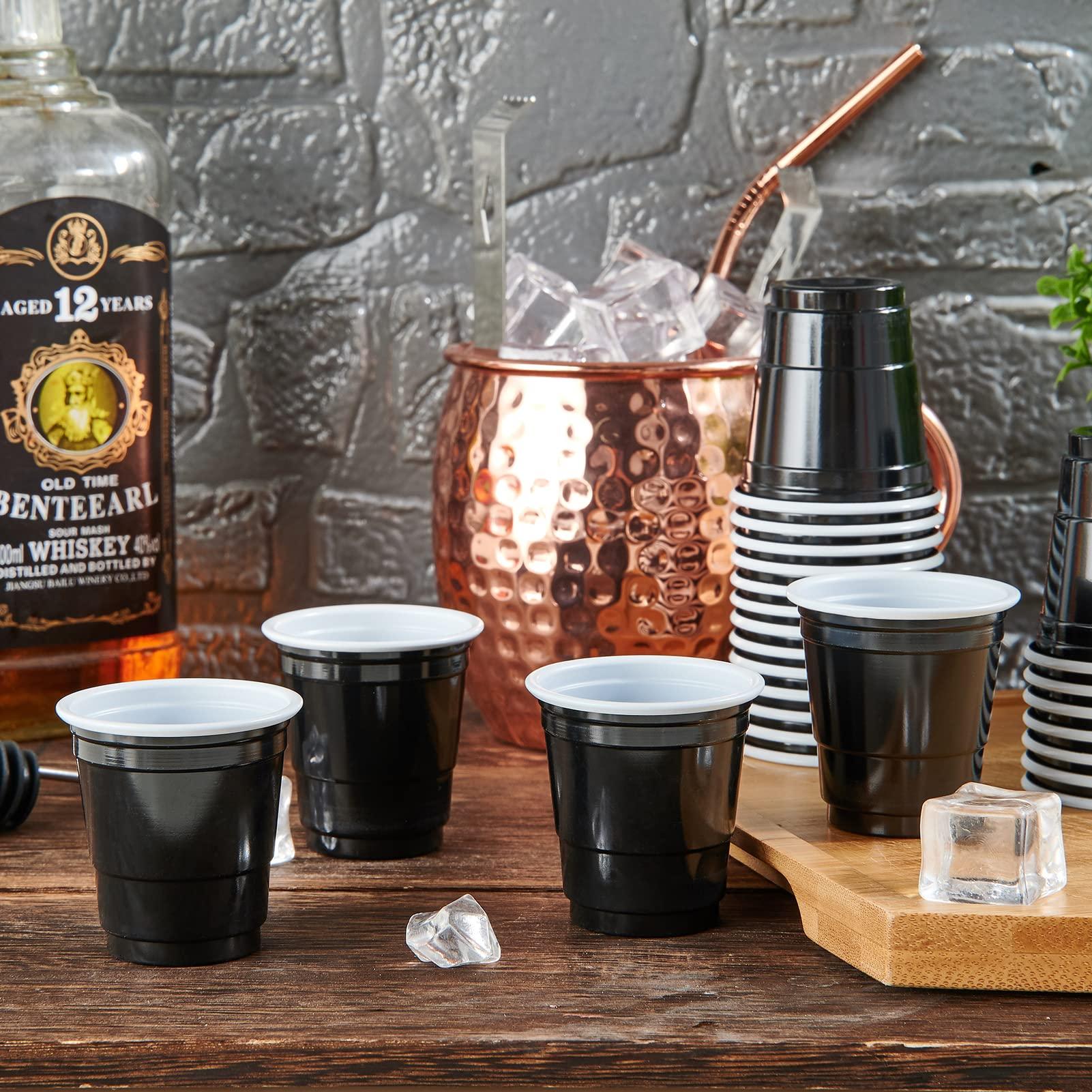Lilymicky Lilymicky 600 PACK 2 oz Plastic Shot Glasses, Mini Black Disposable Shot Cups for Parties, Carnivals, and Any Events