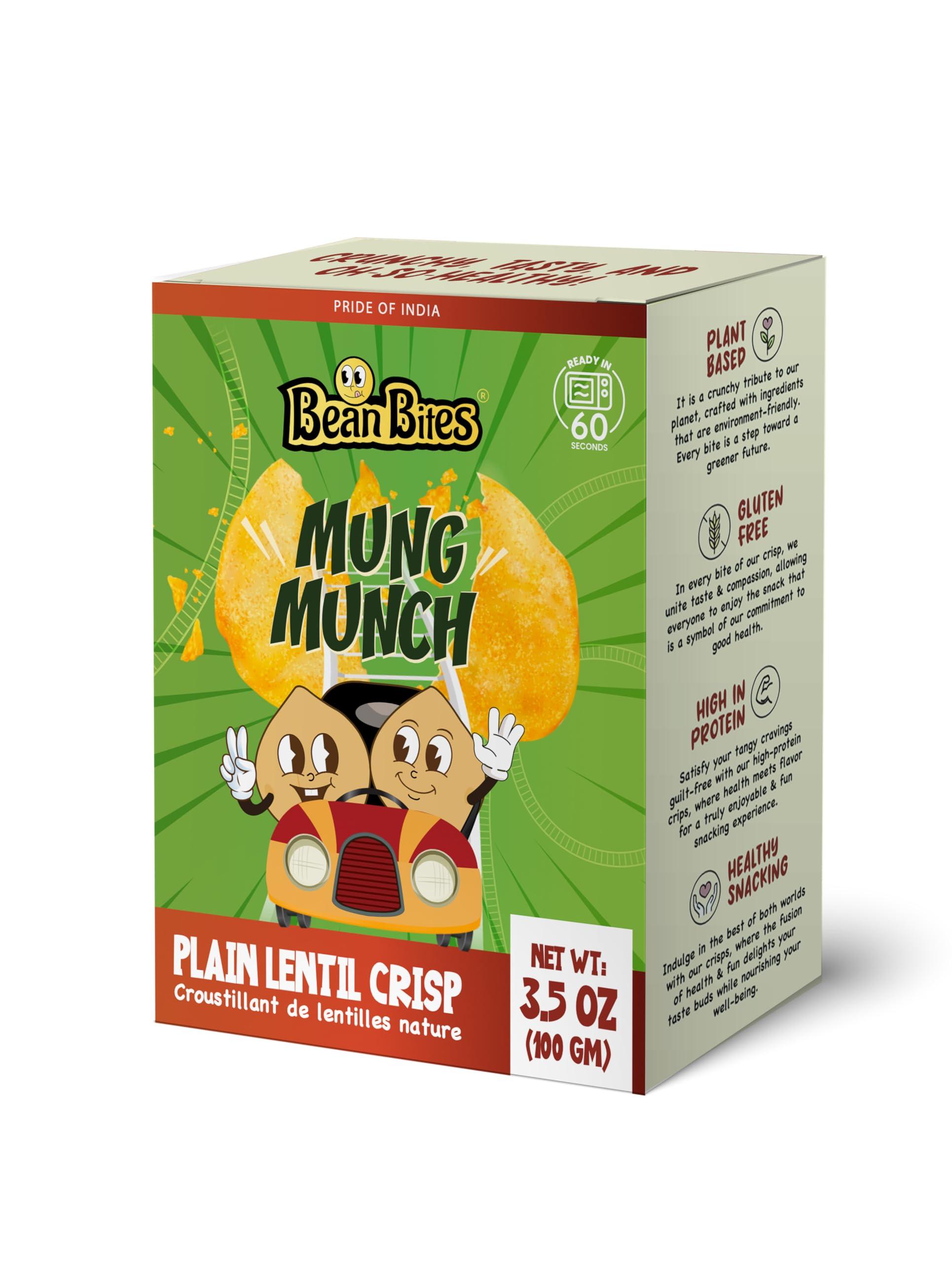 Pride Of India Bean Bites | Mung Munch Lentil Crisp 3.53 oz (100 g) | Healthy Poppadom Snack | Round Crunchy Crisps | Heat in Oven (Up to 60 secs) | Plant Based Protein, Vegan, Gluten-Free by Pride of India