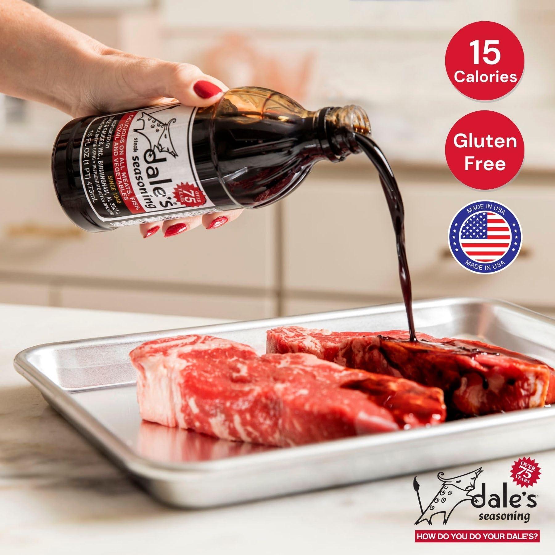 Dales Original Steak Seasoning By Dale\'s, Gluten Free, No Cholesterol | Delicious on All Meats, Fish, and Vegetables | 16 oz Bottle | No Long Marinating, Savory Blend of Exotic Spices!