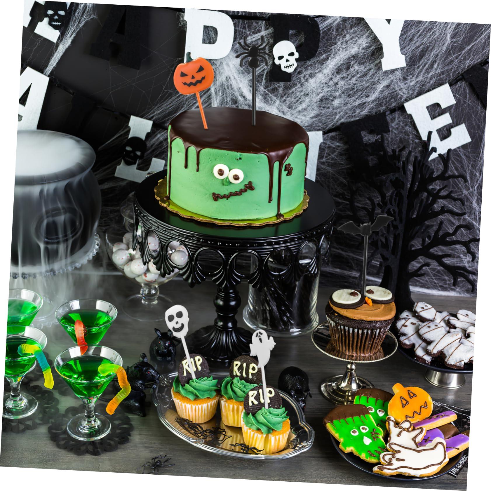 UPKOCH 54 Pcs Halloween Cake Fruit Pick Fruit Fork Cake Toppers Cupcake Flag Halloween Dessert Flag Halloween Cake Flag Cake Topper Decor Pumpkin Dessert Topper Creative Dessert Toppers