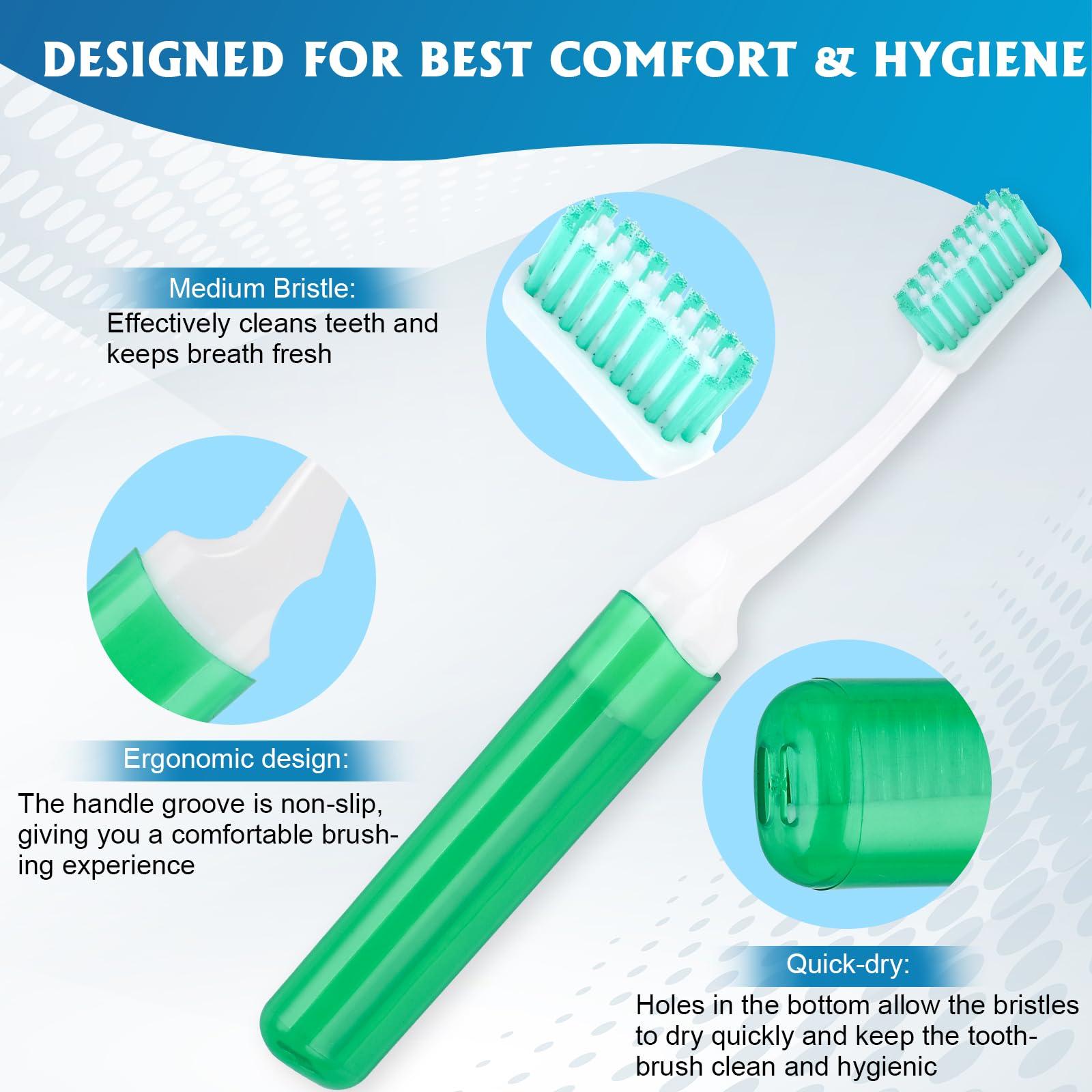 Navona 20PCS Travel Toothbrush Bulk Folding Mini Toothbrush with Toothbrush Case, Medium Potable Travel Size Toothbrush,Camping Toothbrush, individually Wrapped Toothbrush for Camping,Hiking,Traveling,School