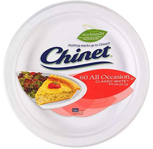 Paper Plates/Bowls Chinet Classic Bundle - 60 Paper Bowls and 60 Paper Disposable Plates Combo - Classic White 16 Oz Bowls and All Occasion 8 3/4 Inch Classic White Plates