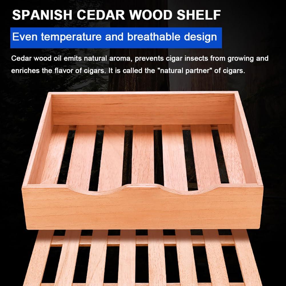 JJoias JJoias 50L Thermostatic Electric Humidor, 300 Count Capacity, with Spanish Cedar Shelves And Drawers, Quiet Operation, LED Lighting, Cooling Function,Black