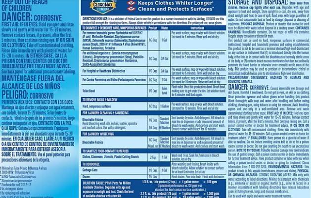 Clorox Clorox Bleach Liquid Cleaner for Laundry and Bathroom, HE Performance Bleach, 121 oz. Bottle 3 Pack, Wholesalehome Reusable Cleaning Glove and Cloth Included