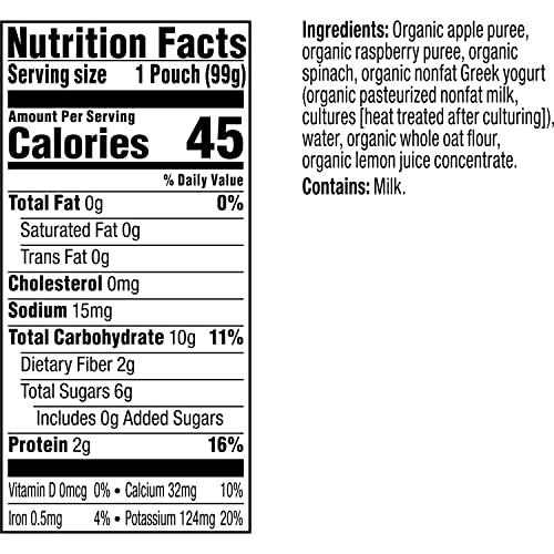 Plum Organics Plum Organics Stage 2 Organic Baby Food - Apple, Raspberry, Spinach, and Greek Yogurt - 3.5 oz Pouch (Pack of 12) - Organic Fruit and Vegetable Baby Food Pouch