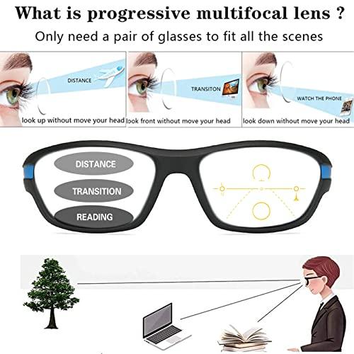 willochra Photochromic Progressive Multifocus Reading glasses Men Outdoor Transition Hyperopia Presbyopia Sports Reader Sunglasses (BLUE, 1.5, multiplier_x)
