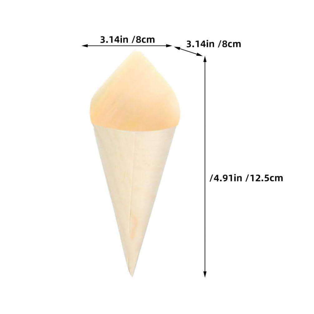 JECOMPRIS 100pcs Ice Cream Veneer Roll Chip Cones Food Cones Food Holder Wood Tasting Cones Wooden Ice Cream Cones Wooden Food Cone Popcorn Cones Wood Ice Cream Holder Wooden Dessert Cones