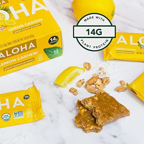 ALOHA ALOHA Organic Plant Based Protein Bars - Lemon Cashew - 12-Count - Vegan, Low Sugar, Gluten-Free, Paleo, Low Carb, Non-GMO, No Stevia & No Erythritol