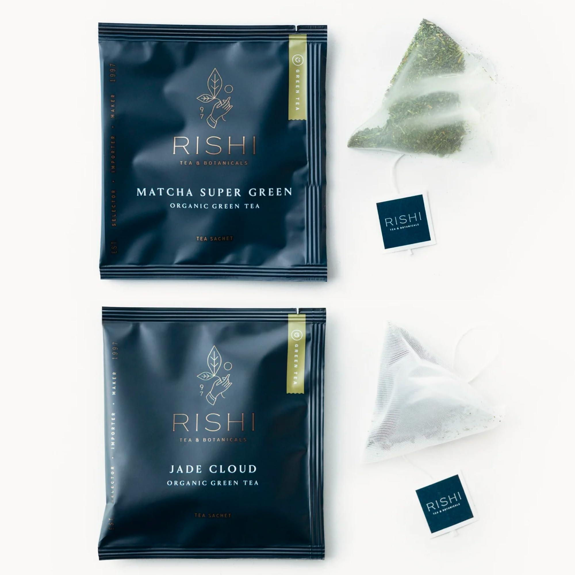 Rishi Tea Rishi Tea Matcha Super Green & Jade Cloud Tea - Organic Sachet Tea Bags, Certified Kosher Tea Bundle - 50 Count (Pack of 2)