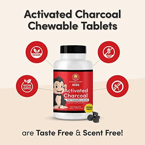 Charcoal House Charcoal House Chewable Activated Charcoal Tablets for Kids | Natural, Vegan, Non-GMO & Gluten Free | for Teeth, Stomach, Gas & Nausea | USP Food Grade | 135 ct.