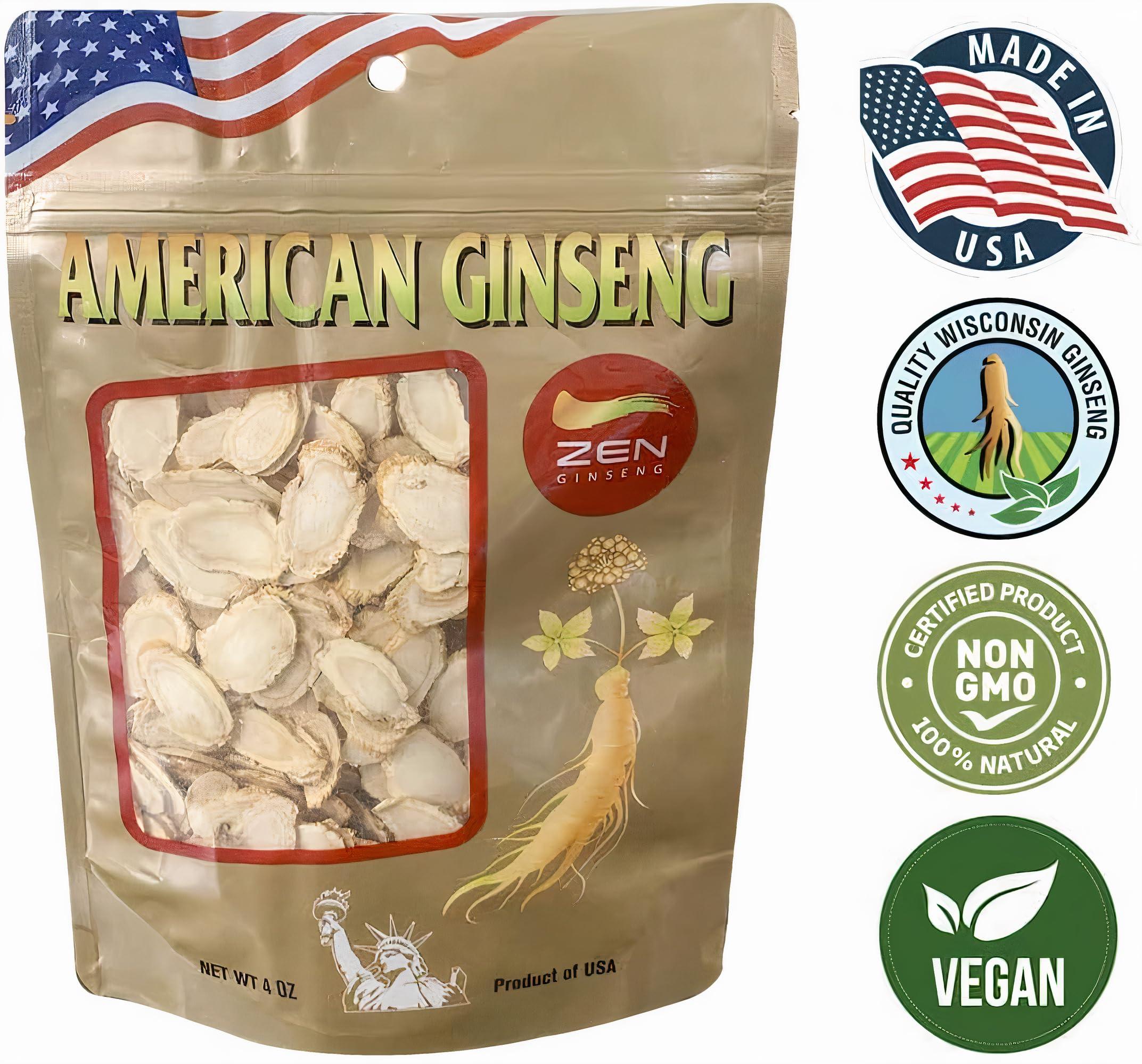 Zen Ginseng 1 Bag of American Wisconsin Ginseng Slices - Panax Ginseng. Boosts Body Immunity, Energy & Stamina for Man & Women