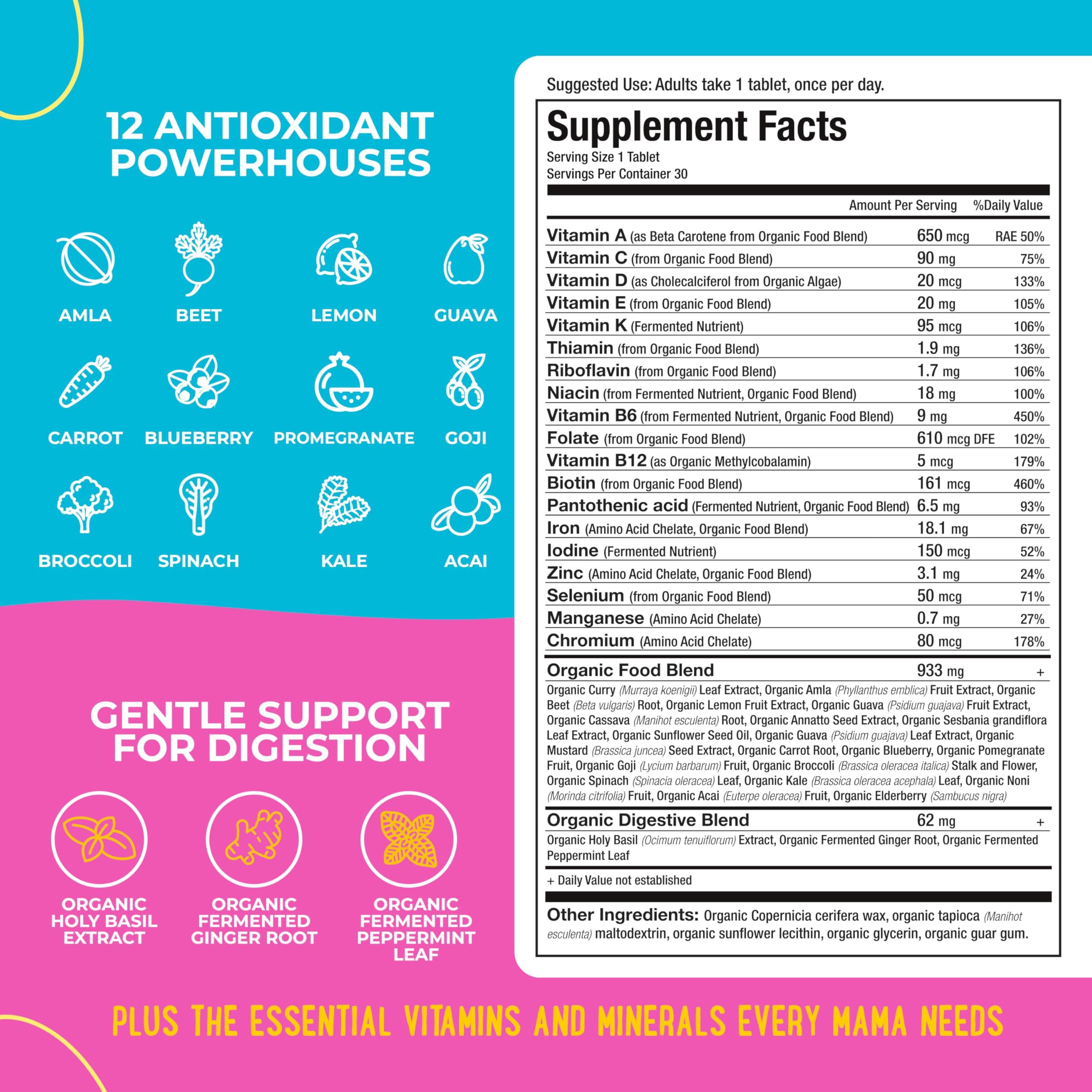 Mama Natural Mama Natural Organic Prenatal Vitamins For Women Vegan (30 Servings) | One A Day Prenatal Vitamins For Pregnant Women | Food Based, Non-gmo & Gluten-free - Pre Natal Multivitamin For Women With Folate