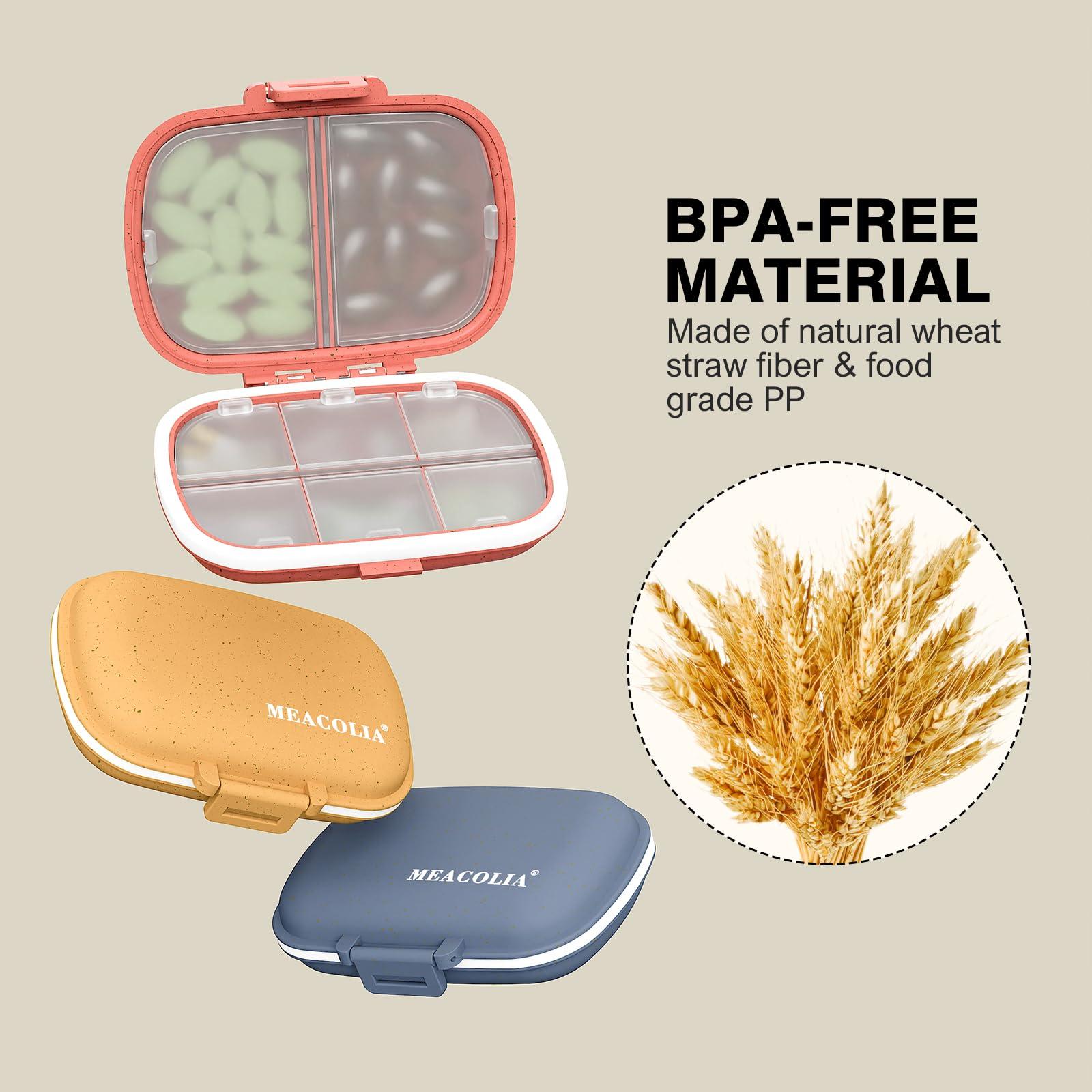 MEACOLIA MEACOLIA 3 Pack 8 Compartments Travel Pill Organizer, Daily Pill Case Small Pill Box for Pocket Purse, Portable Pill Container Medicine Vitamin Organizer (Red, Yellow, Dark Blue)