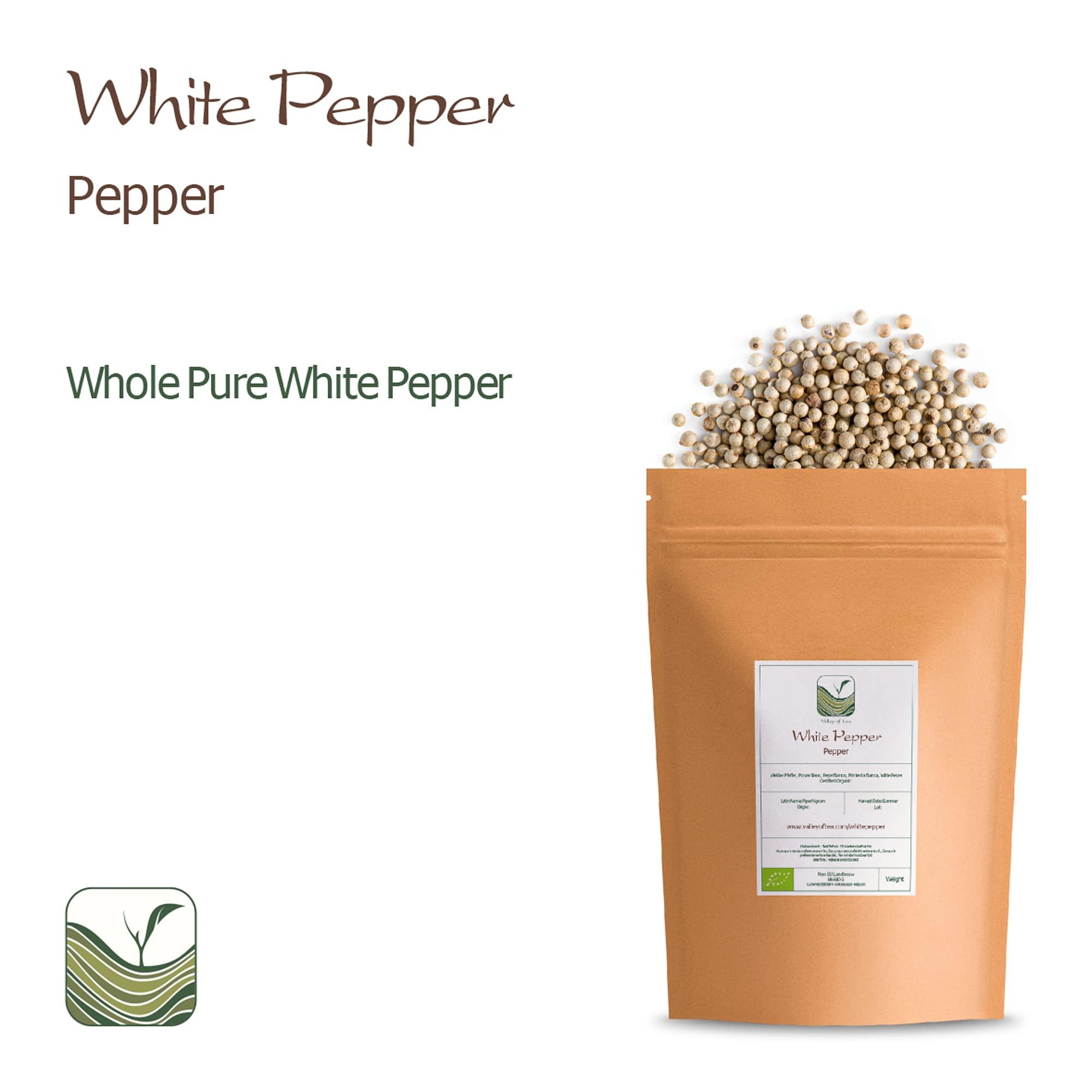 Valley of Tea White Peppercorns Whole Pepper - White Peppercorn Spice - White Peppercorns For Grinder Whole White Pepper Peppercorns White Peppercorn Whole White Peppercorns Grinder Whole Spice Pepper White 100g
