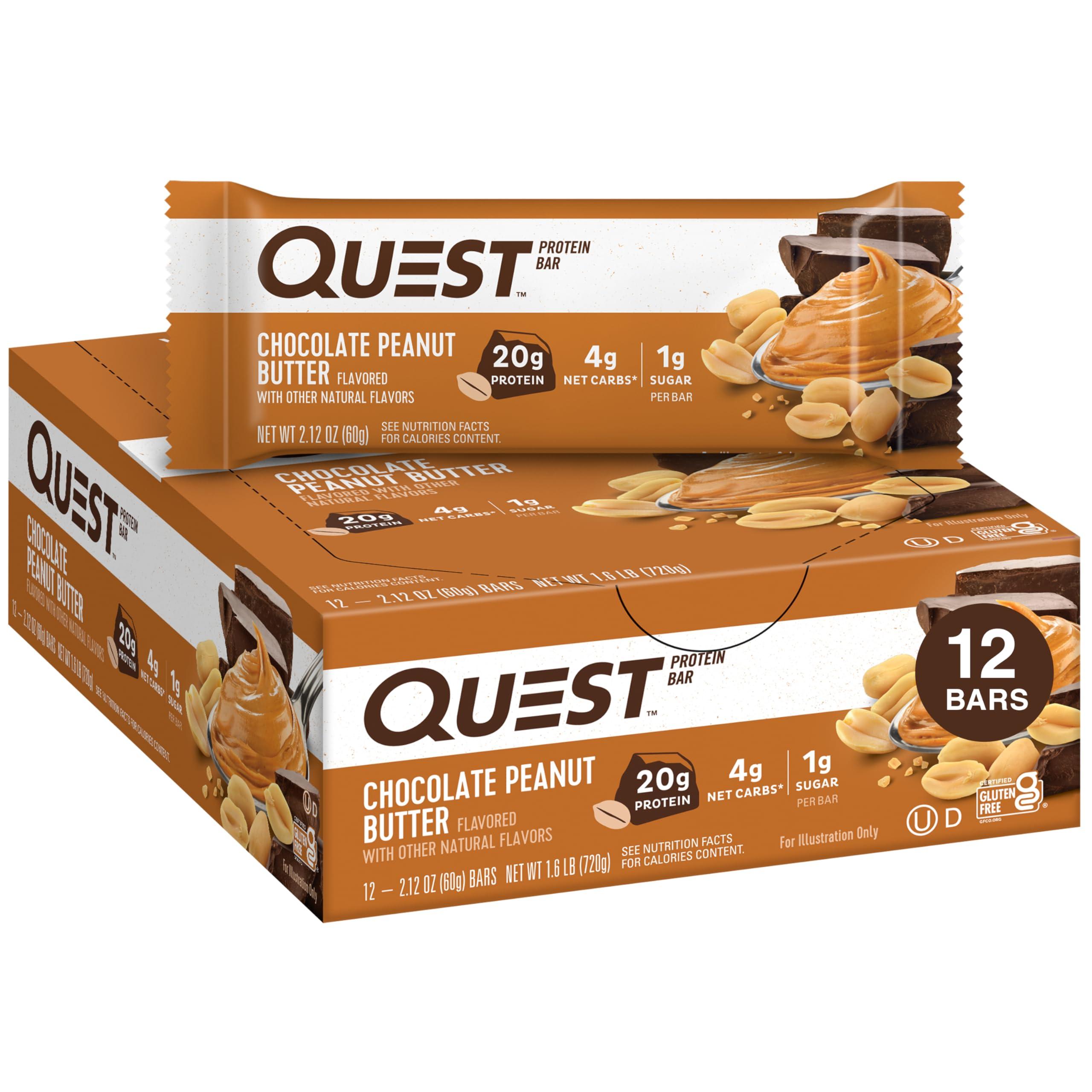 Quest Nutrition Quest Protein Bars Bundle - Chocolate Chip Cookie Dough and Chocolate Peanut Butter, High Protein, Gluten Free, 12 Count Each