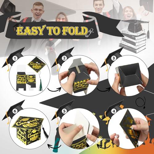 KPOSIYA KPOSIYA 32 Pcs Graduation Cap Gift Box 2.3 x 2.3 x 2.3 Inches Graduation Candy Box with Tassel Small Gift Box Treat Boxes Graduation Decorations Party Favor Boxes(Black)