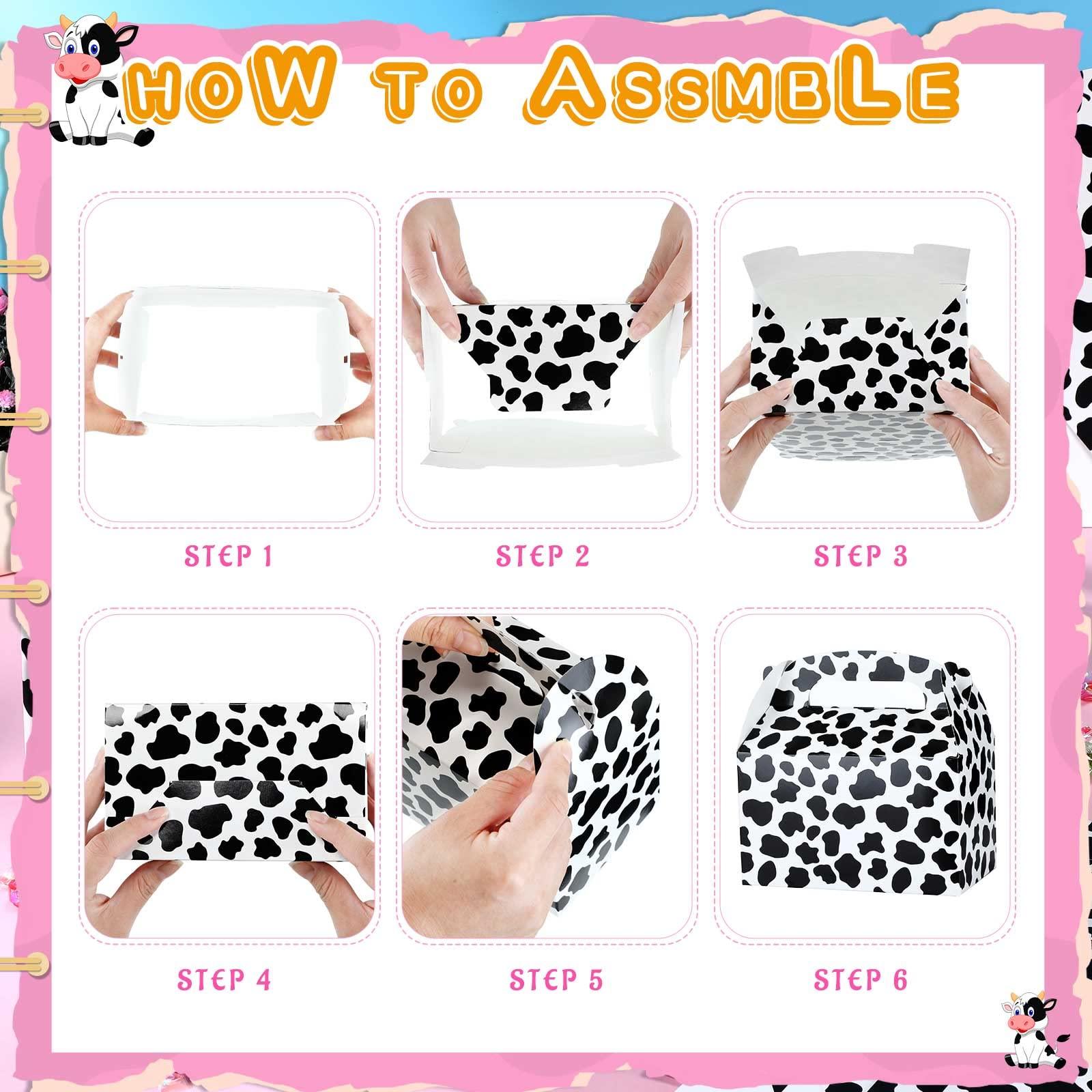 Epakh 24 Pack Cow Party Favor Treat Boxes Candy Treat Present Boxes Cow Print Gift Bags Farm Goodie Boxes for Birthday Wedding Party Supplies Decoration Baby Shower