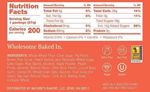 Nature's Bakery Nature's Bakery Whole Wheat Fig Bars, Peach Apricot, Real Fruit, Vegan, Non-GMO, Snack bar, 6 Count (Pack of 6)