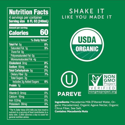 Milkadamia milkadamia Organic Artisan Macadamia Milk, 32 FL OZ (Pack of 6)