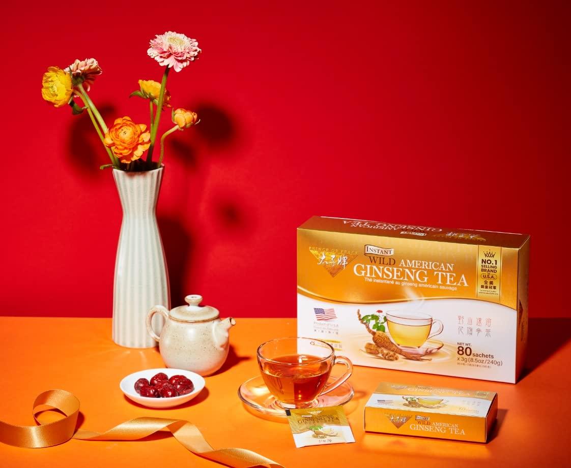 Prince Of Peace Prince of Peace Instant Wild American Ginseng Tea, 80 Sachets Healthy Drink, Caffeine-Free Energy-Boosting, Heavy Antioxidants, Plant Extract