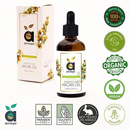 anveya Anveya Moroccan Argan Oil, Cold Pressed & Certified Organic, 100ml (for Hair, Skin & Anti-Ageing Face Care)