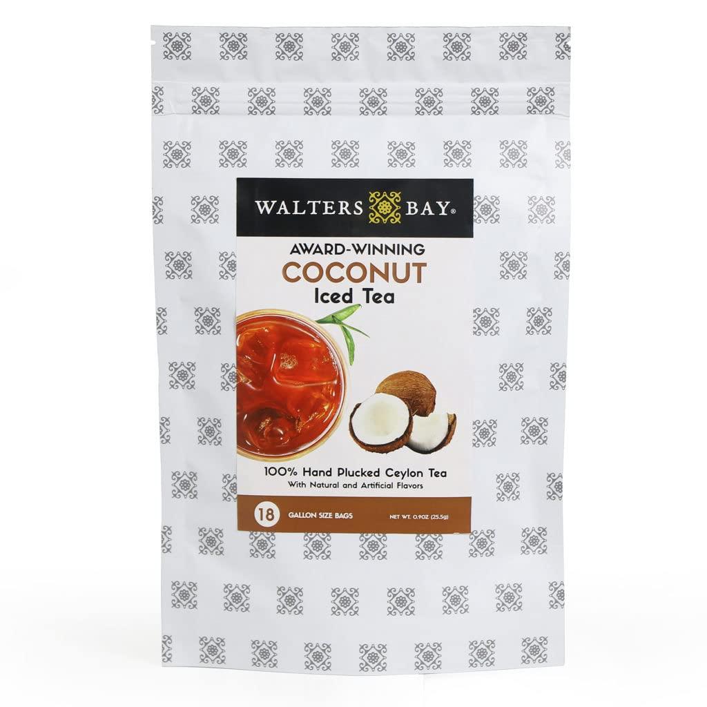 Walters Bay Walters Bay Coconut Iced Tea - 18 Count, Gallon Sized Tea Bags, Ceylon Tea, 100% Hand Plucked, Black Tea, Unsweetened, Tropical Coconut Flavor, Sri Lankan Tea