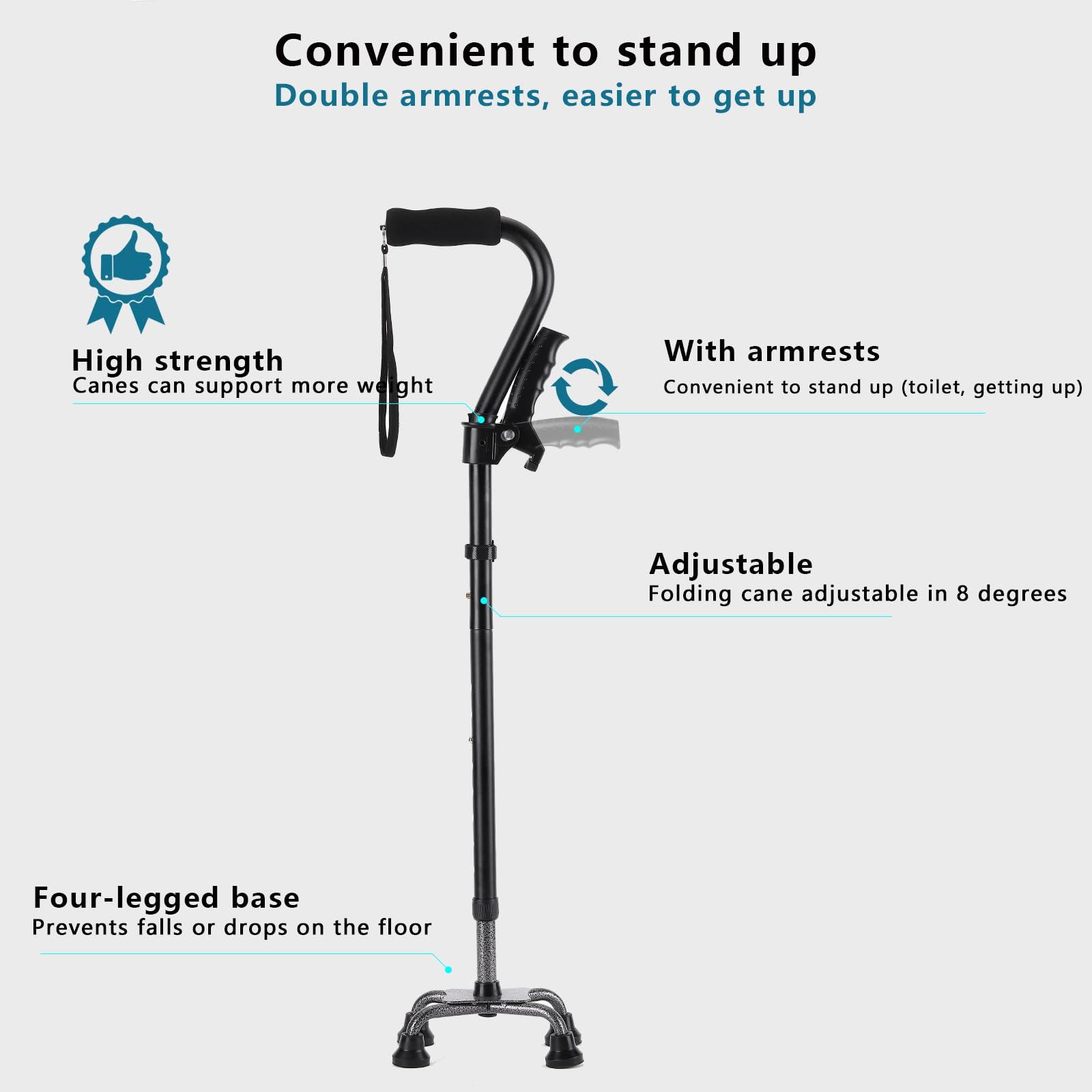LIXIANG LIXIANG Quad Walking Cane Collapsible Canes for Women Men Independent Standing Function Knee Injury, Mobility and Leg Surgery Recovery for The Elderly and Adults