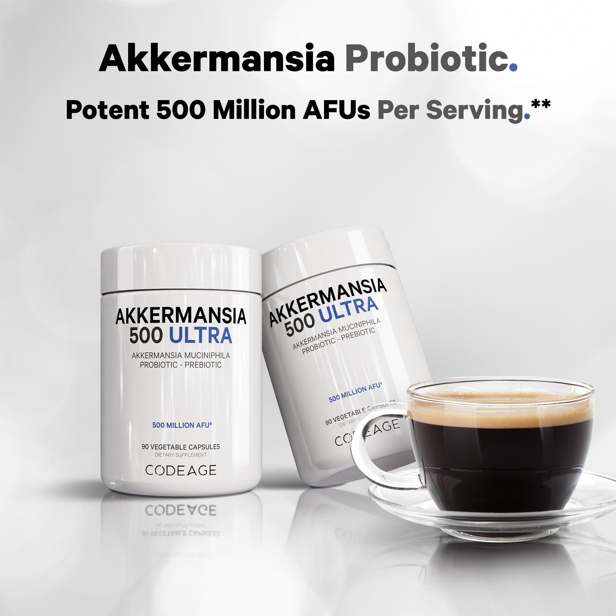 Codeage Codeage Akkermansia Muciniphila Probiotic Ultra - High-Potency 500M AFUs Akkermansia Probiotic Supplement - Enhanced Daily Probiotic & Prebiotic, Chicory Inulin - 3-Month Supply - 90 Capsules