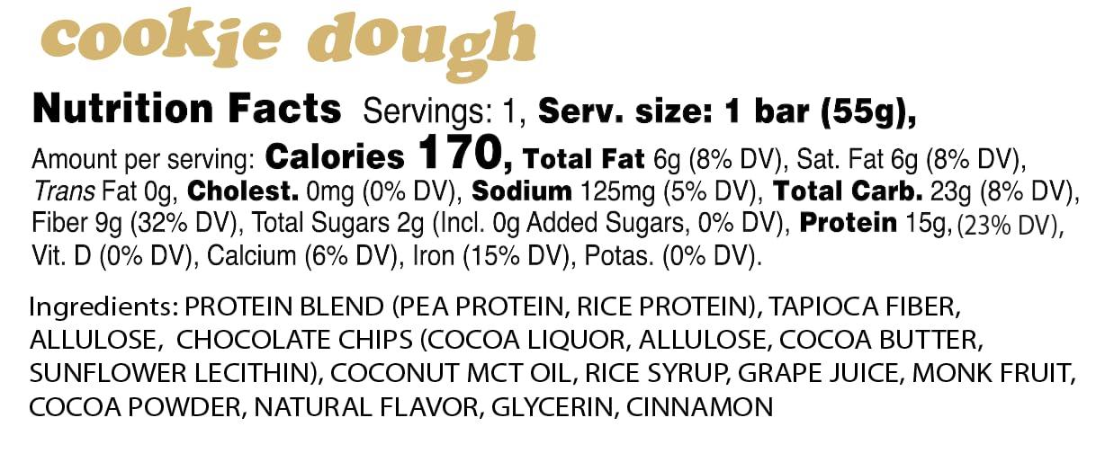 Live Alio Alio: Cookie Dough - Top 9 Allergen Free Protein Bar | High Protein | Nut Free | Low Calorie | Vegan | Gluten Free | non-GMO | Plant Based | Amazing Taste! 12 Bars in a Box