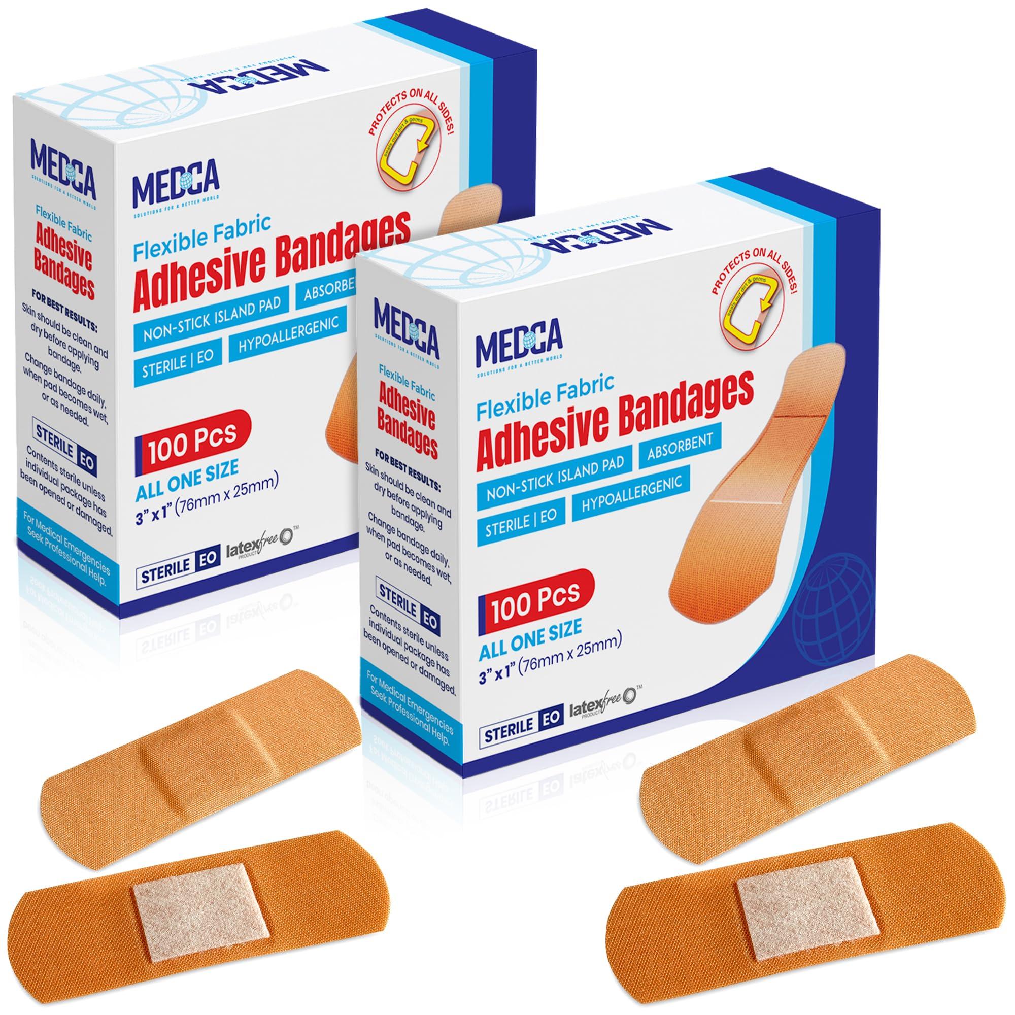 MEDca Flexible Fabric Bandages - Flex Fabric Adhesive Bandages Finger-Tip Bandages Knuckles andThumb Bandages for Finger Careand to Protect Wounds from Infection - (200 Count)