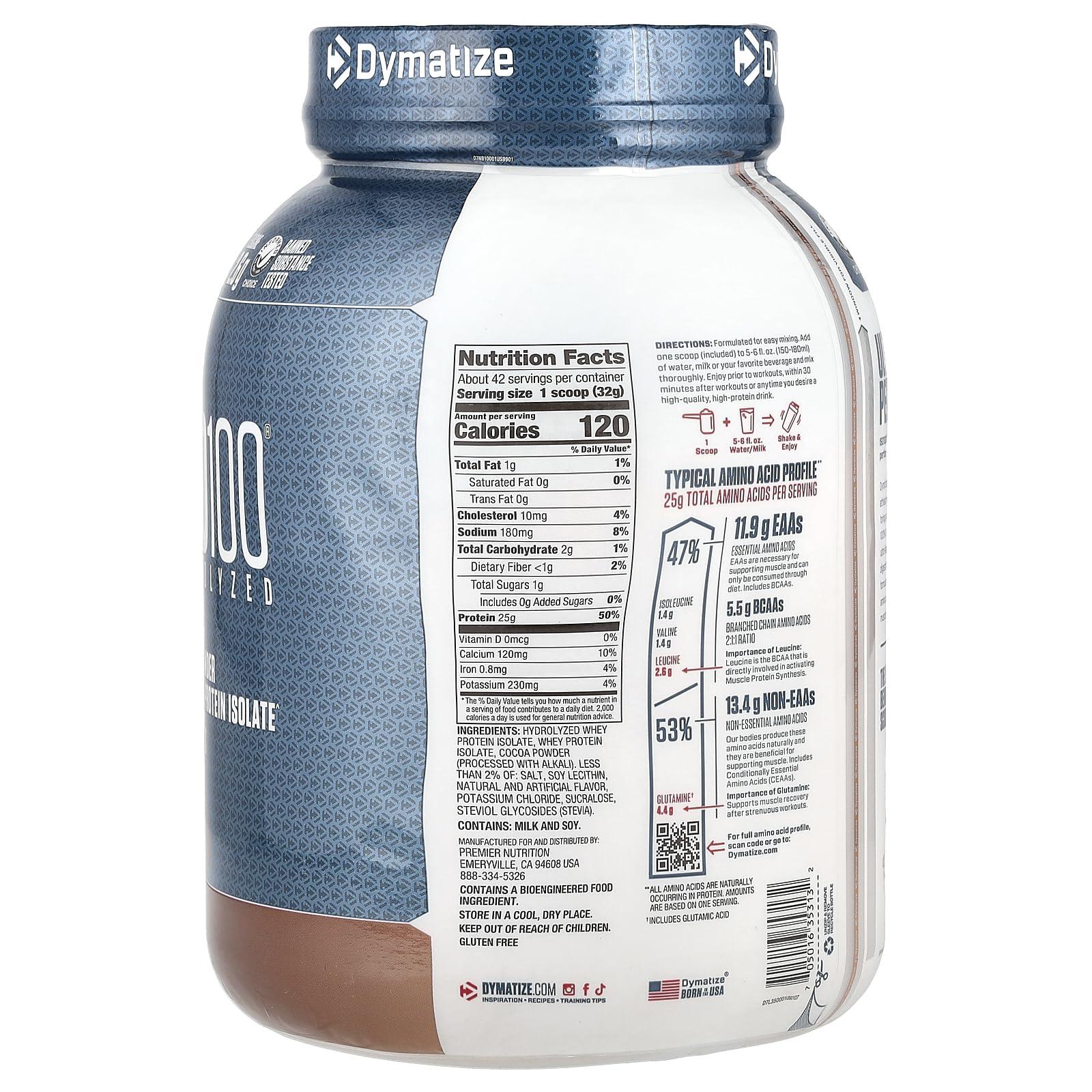 Dymatize Dymatize ISO100 Hydrolyzed, 100% Whey Protein Isolate, Gourmet Chocolate, 3 lb (1.4 kg)