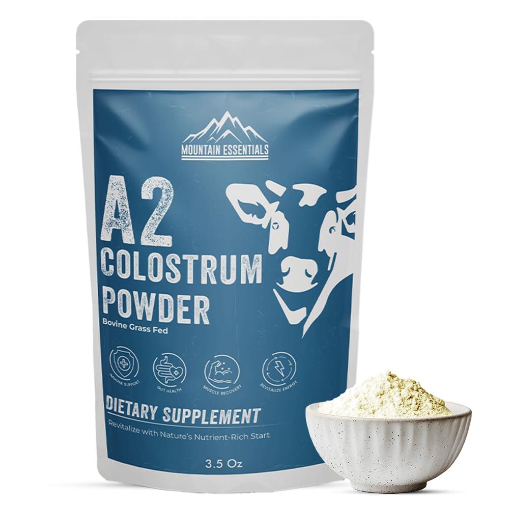 MOUNTAIN ESSENTIALS Freeze Dried A2 Colostrum Powder 3.5 Oz Bovine Grass Fed, Gluten Free, Non-GMO, Sugar Free with 1 Year Shelf Life 50 Servings | Dietary Supplement Immune Support, Gut Health, Muscle Recovery 1 Pack