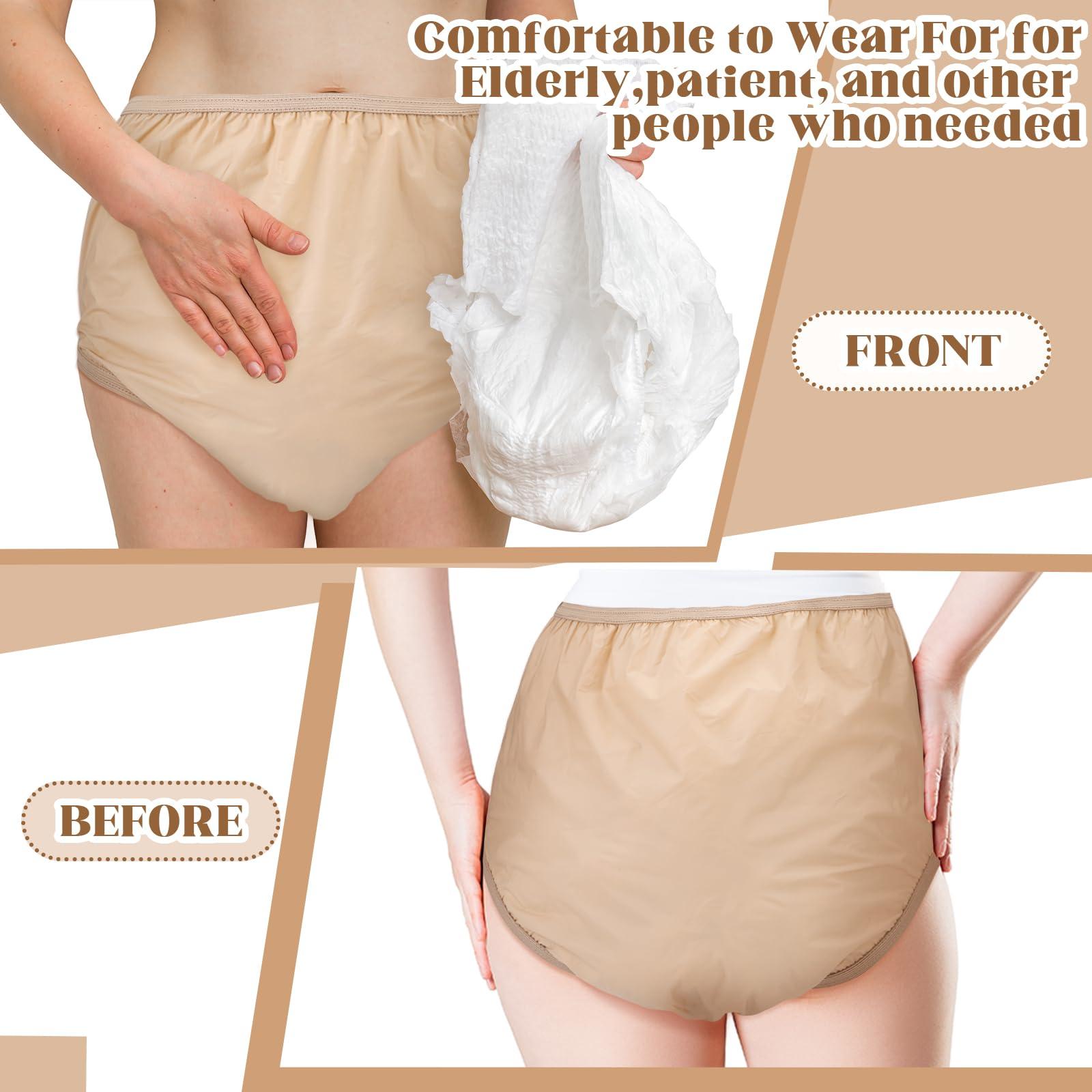 Vinsatin 10 Pcs Adult Plastic Diaper Cover Pull-On Cover Plastic Pants Reusable Incontinence Waterproof Plastic Pants(Beige, X-Large)